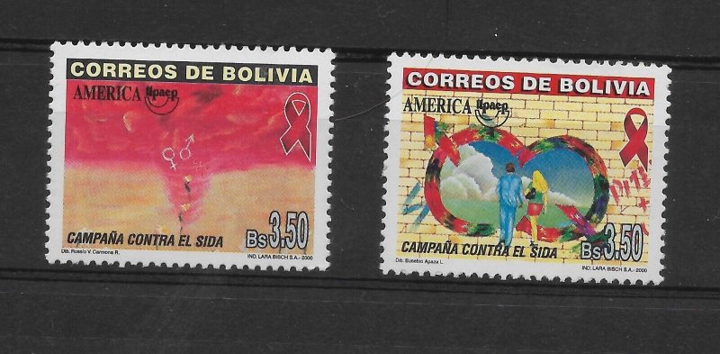 BOLIVIA YEAR 2000 HEALTH CAMPAIGN AGAINST AIDS MEDICAL 2 VALUES MINT NH