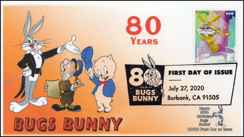 20-216, 2020, SC 5498, Bugs Bunny, First Day Cover, Pictorial Postmark, 80th Ann