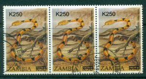 Zambia 2002 K250 Surcharge on 1994 Tiger Snake Strip 3 FU Lot24040