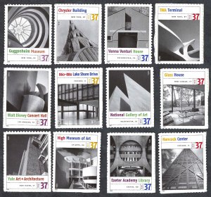 United States #3910a-l 37¢ Modern American Architecture (2005). 12 singles. MNH