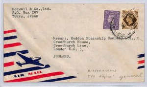 GB USED ABROAD Japan AUSTRALIA FPO 1940s Air Mail Cover Tokyo 1s 3d Rate ZN176