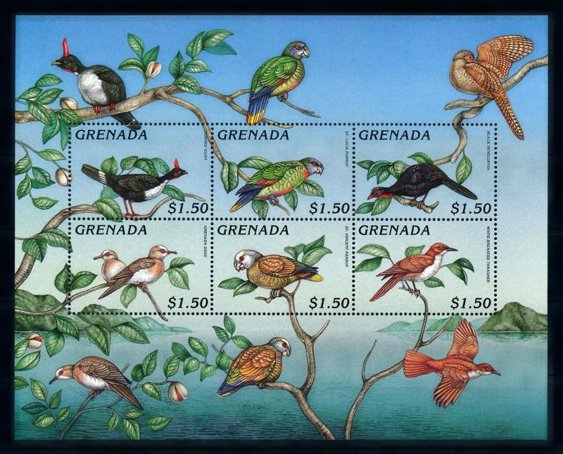 [94453] Grenada 1996 Birds Vögel Oiseaux Parrots Dove Sheet MNH