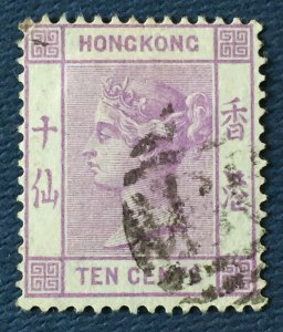 HONG KONG 1880 QV 10c Fine Used Postmark Horizontal Killer wmk CC SG#30 HK4588