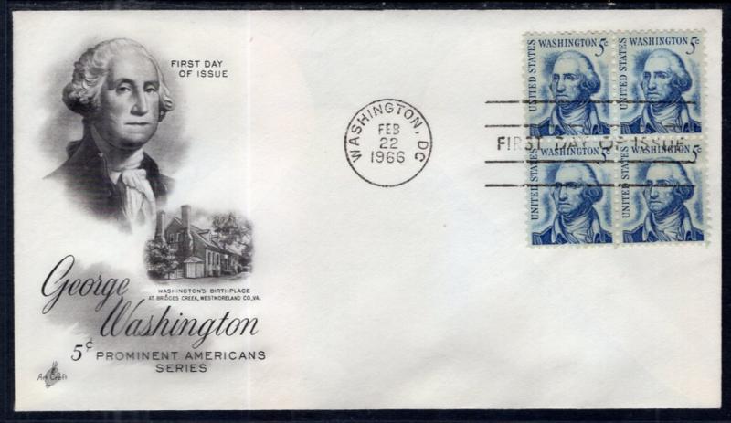 US 1283 George Washington Block of Four Artcraft U/A FDC