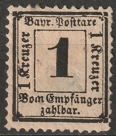 Bavaria 1870 Sc J2a postage due MH* disturbed gum/stain