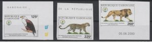 Gabon 2000 ND Mi. 1494 - 1496 Wildlife Protected Animals Eagle Bird Panther Lion-