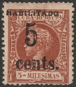 Cuba 1898 Sc 189 MH* partial gum forged overprint