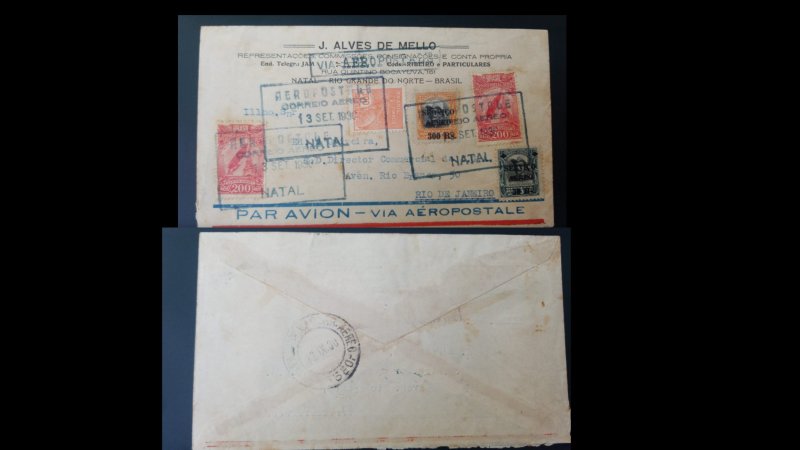 V. eb U) 1930, BRAZIL, FROM NATAL TO RIO, AIRMAIL, BY AEROPO