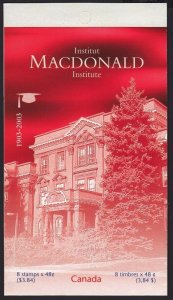 MacDonald INSTITUTE GUELPH = FULL BOOKLET of 8 sts = Canada 2003 BK272a [#1976]