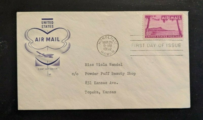 1952 Honolulu Hawaii Airmail First Day Cover to Topeka Kansas