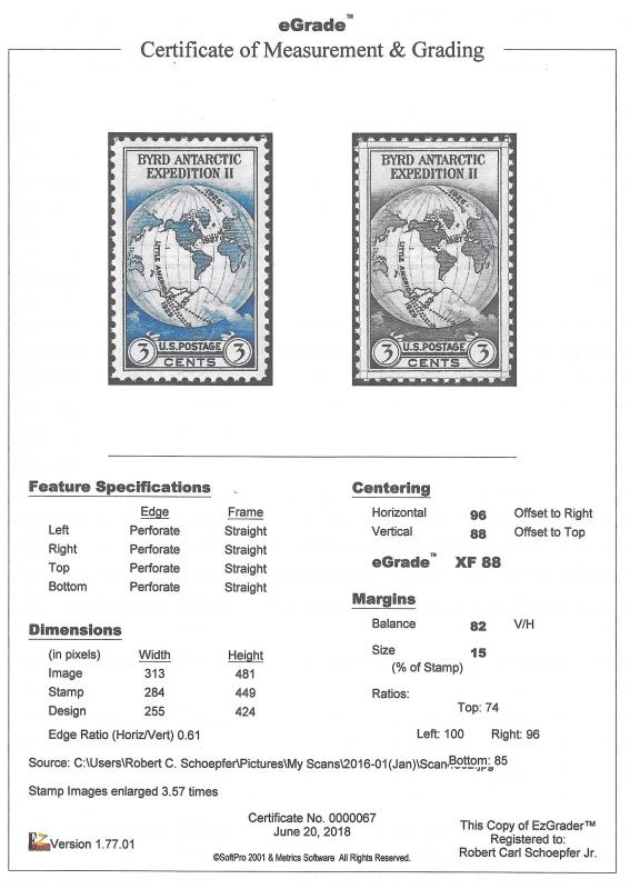 733 3 cents Byrd Antarctic Stamp mint OG NH EGRADED XF 88 XXF