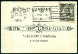 EDW1949SELL : USA 1924 Trans-polar flight expedition card 2ct Harding / Norway