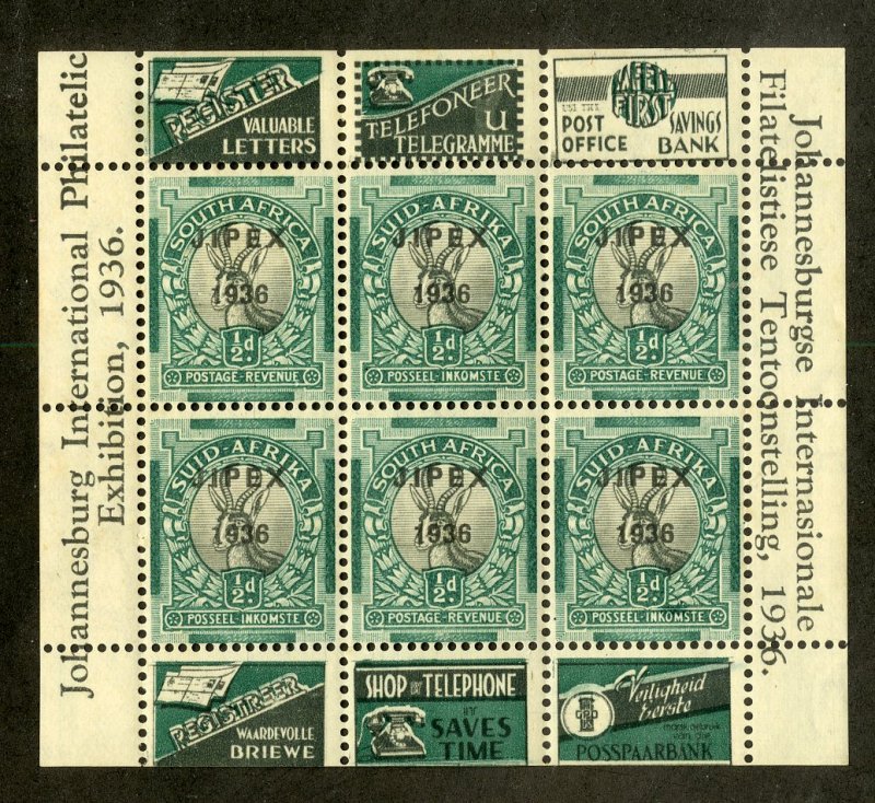 SOUTH AFRICA 72 MH SHEET OF 6 SCV $4.75 BIN $2.75