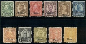 US #658-68, Complete KANS. Ovpt set, og, NH, VF, Scott $431.50