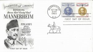 1960 FDC, #1165-1166, 4c/8c Karl Mannerheim, Fleetwood (2)
