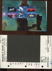 3409 SPACE STAMP MISCUT SOUVENIR ERROR EFO SHEET WITH SCHIFF LOTTING CARD 3018B