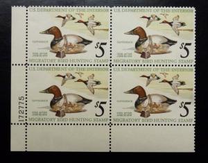 RW42  CANVASBACK Duck STAMP 1975  Plate Block of 4 NH cv $90