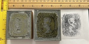 2 Vintage Confederate States 9 & 11 Stamp Stamper Devices Metal on Wood Blocks