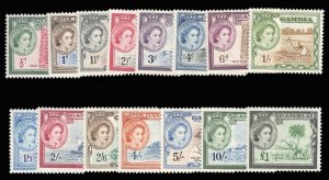 Gambia #153-167 Cat$98.70, 1955 QEII, complete set, never hinged