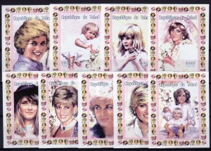 Chad 1997 Mi#1533/41  Diana,Princess of Wales 9 Souvenir Sheets Imperforated MNH