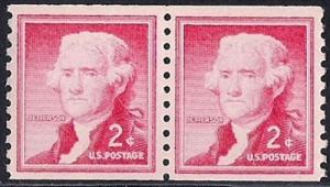 1055AV 2 cent Jefferson coil pair Stamp Mint OG NH VF