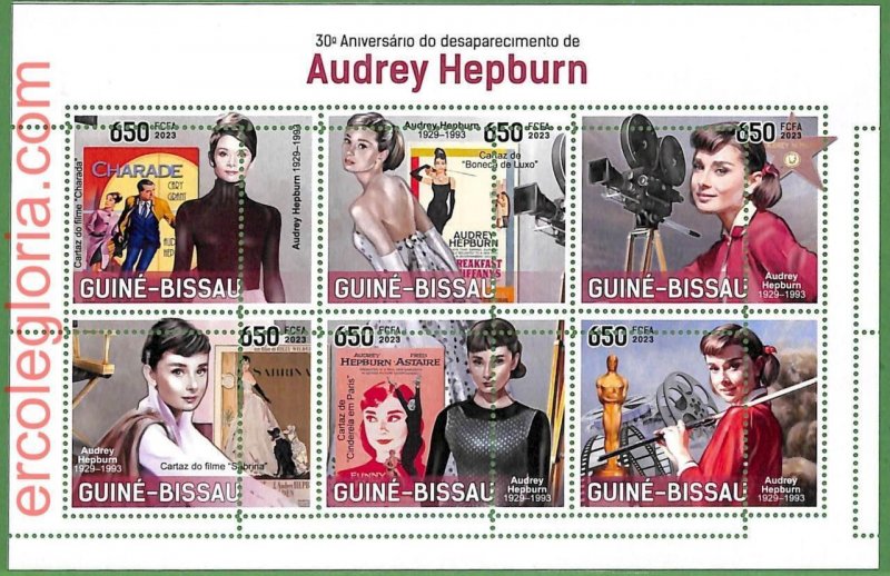 B1513 - GUINE-BISSAU - ERROR MISPERF Stamp Sheet - 2023 - Audrey Hepburn, Cinema-