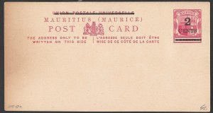 Mauritius 1900 2c on 8c Postal Card H&G18a g-f unused, light foxing at left