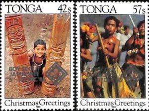 Tonga MNH 644-5 Christmas Boy Scout Overprint 1986