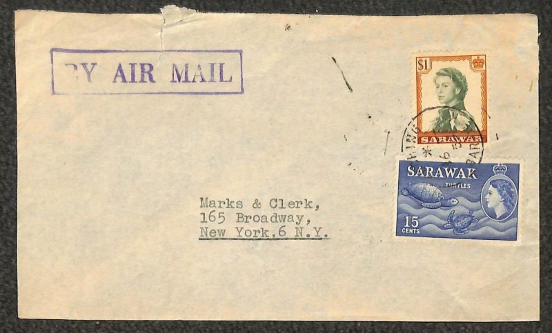 SARAWAK 204 & 209 STAMPS MARKS & CLERK KUCHING AIRMAIL COVER 1959