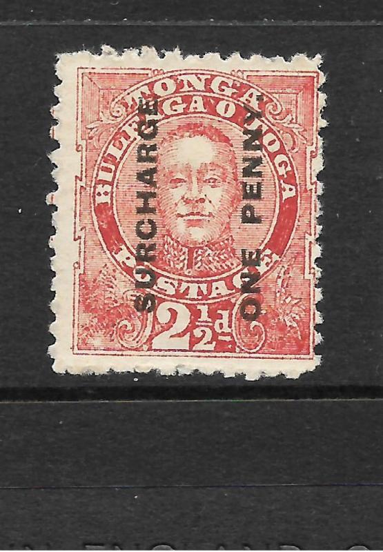 TONGA 1895  1d on 2 1/2d VERMILLION MH  SG 30