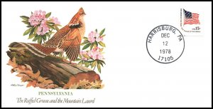 US Ruffed Grouae,Mountiain Laurel,PA Birds and Flowers 1978 Fleetwood Cover