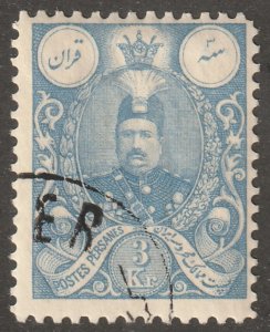 Persian, Scott#438, used, hinged, 3KR, blue, postmark, CTO