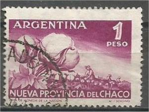 ARGENTINA, 1956, used 1p, Cotton plant Scott 655