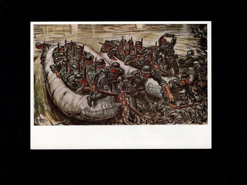 WWII Germany Dramatic Professor Janesch Painting Postcard Troops Landing 1940 7k