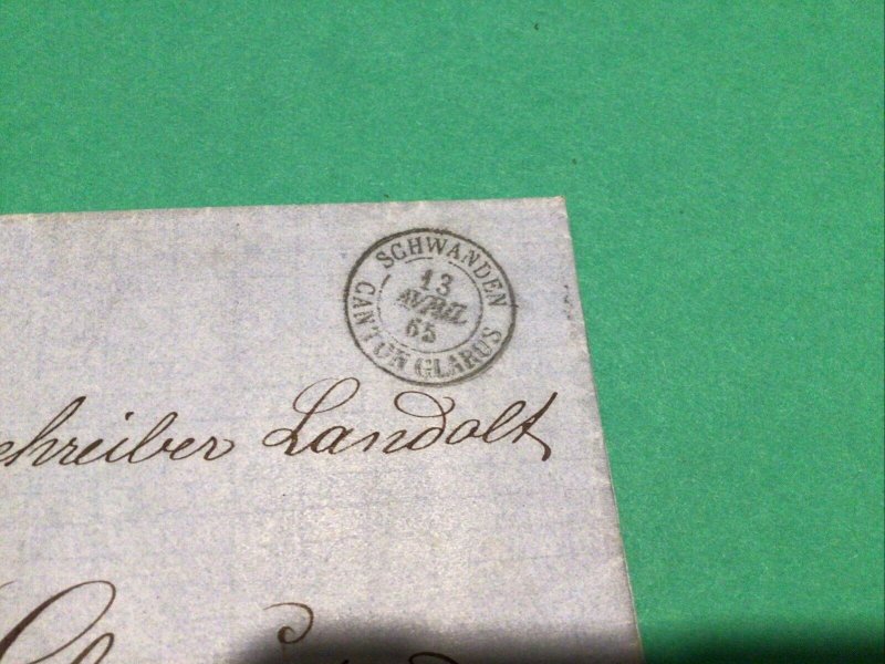 Switzerland Schwanden Canto Clarus 1865 Entire Cover A21500
