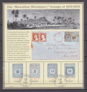 (G) USA #3694 Hawaiian Missionary  Sheet of 4 VF Used