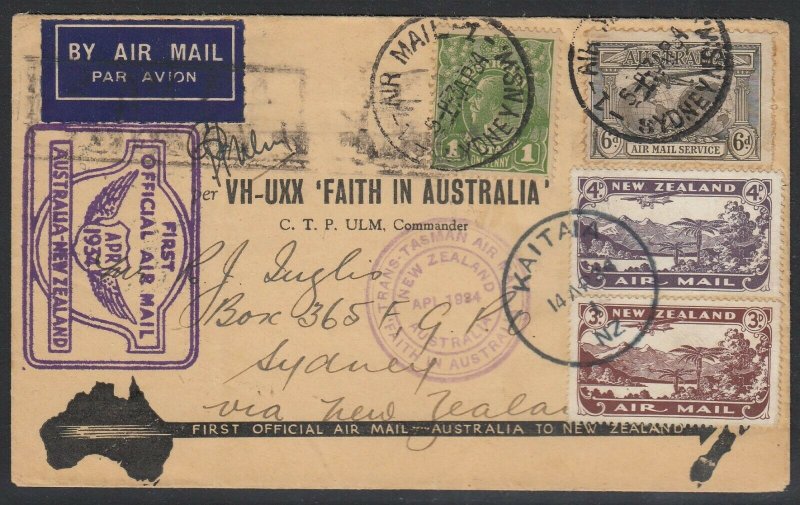 Australia Apr. 3, 1934 First Flight to New Zealand and Return, Pilot signed!