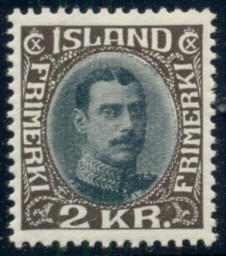 ICELAND #186 (156) 2kr Chr. X, wmk crosses, og, NH, XF, Scott $1,056.00