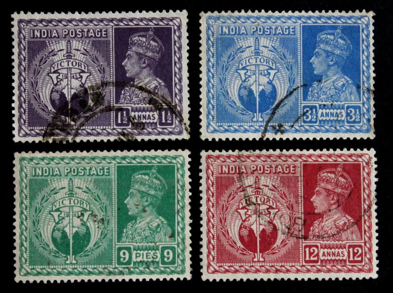 INDIA  #195-198 USED 1946 KGVI PEACE VICTORY SET