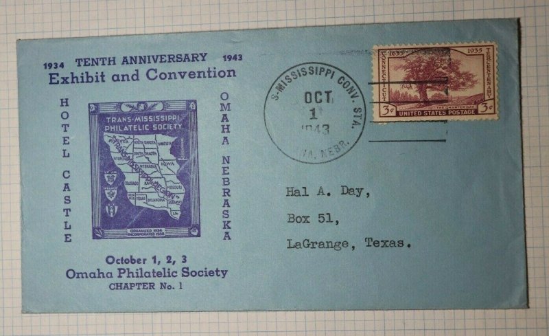 TRans Mississppi Convention Omaha NE Philatelic Cachet Cover 1943