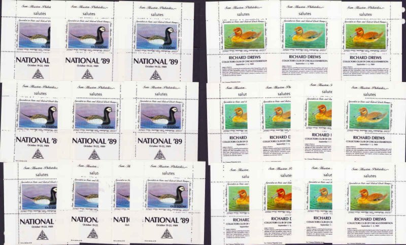 US - Sam Houston Duck National 89 - 10 & Richard Drews 11 Collectors Club 89 MNH