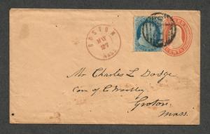 US Sc#18 On u10 Envelope Cover, Doporto Cert., C.v. $675