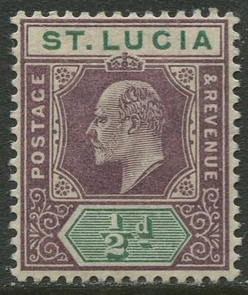 St. Lucia - Scott 43 - KEVII - Definitive -1902 - MLH -Single 1/2p Stamp