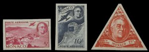 Monaco #C14-15, CB6 (YT PA19-21) Cat€45, 1946 Roosevelt, imperf. set of thr...