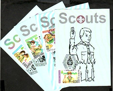 Bulgaria, Scott cat. 4121-4124. Bulgarian Scouting on 4 Max. Cards.