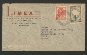 ARGENTINA TO USA - TRAVELED OFFICIAL AIRMAIL LETTER - MAP - 1947.