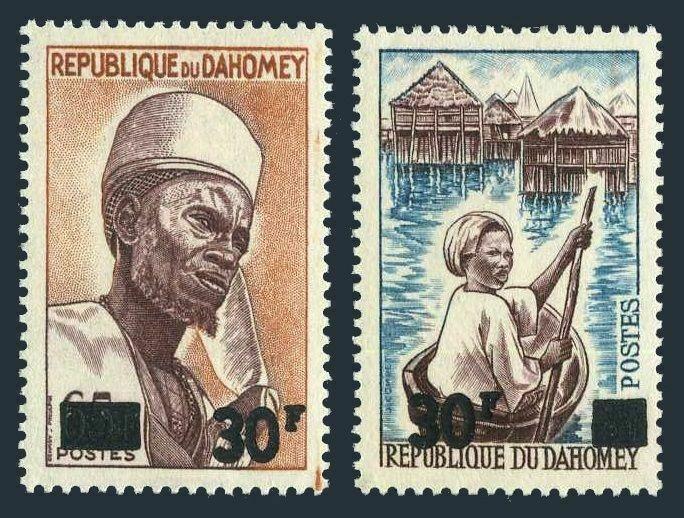 Dahomey 232-233,MNH.Mi 304-305.Ganvie woman in canoe,Bariba chief.New value 1967