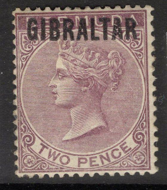 GIBRALTAR SG3 1886 2d PURPLE-BROWN MTD MINT