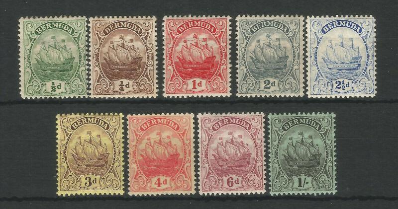 BERMUDA 1910-1925 Basic set of 9 values to 1s unused stamps 