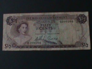 ​BAHAMAS-1965 BAHAMA GOVENMENT-$1/2 DOLLAR-.CIR- NOTE- VF-59 YEARS OLD-